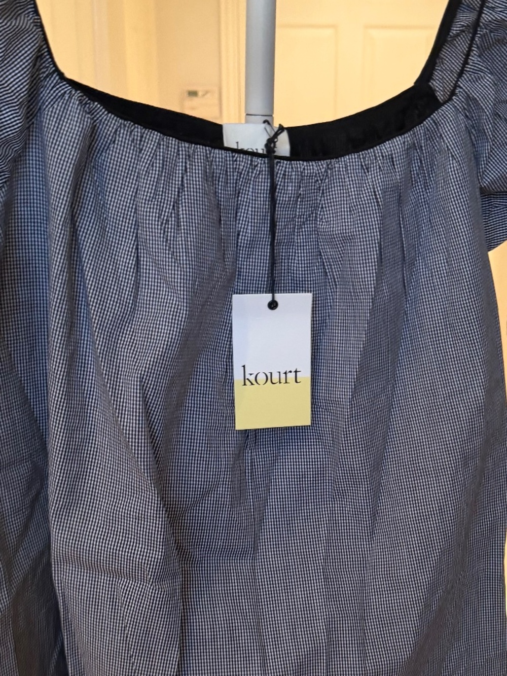NWT Kourt Black White Gingham Ruffle Sleeve Mini Dress L